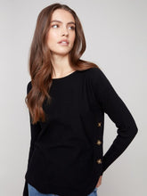 Load image into Gallery viewer, Black Boat Neck Sweater With Side Buttons
