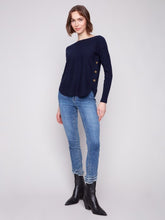 Load image into Gallery viewer, Navy Boat Neck Sweater With Side Buttons
