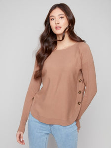 Truffle Boat Neck Sweater With Side Buttons