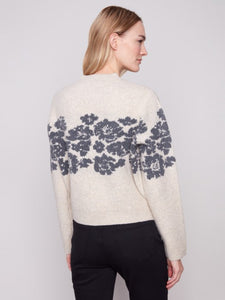 Flower Jacquard Crew Neck Sweater