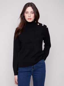 Black Mock Neck Sweater With Fancy Buttons