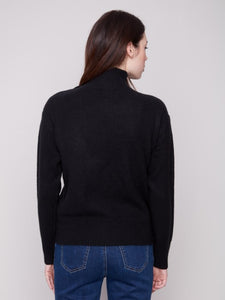 Black Mock Neck Sweater With Fancy Buttons