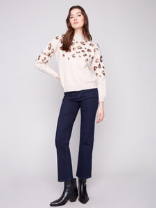 Oat Mock Neck Sweater With Animal Print Sequin Detail