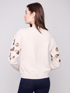 Oat Mock Neck Sweater With Animal Print Sequin Detail