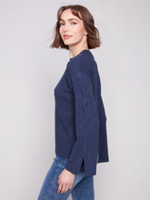 Load image into Gallery viewer, H.Denim Crew Neck Sweater With Cable Sleeve Detail
