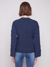 Load image into Gallery viewer, H.Denim Crew Neck Sweater With Cable Sleeve Detail
