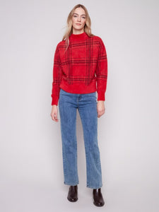 Plaid Eyelash Mock Neck Sweater