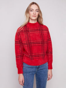 Plaid Eyelash Mock Neck Sweater
