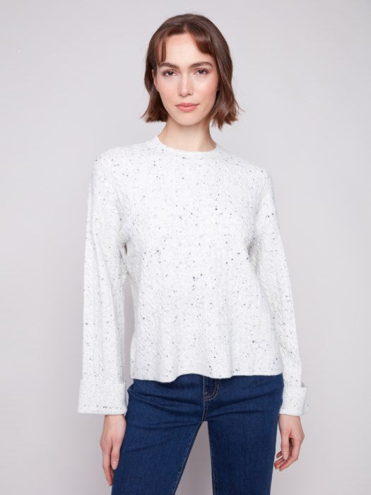 Cookie N Cream Cable Knit Sweater With Wide Cuffs