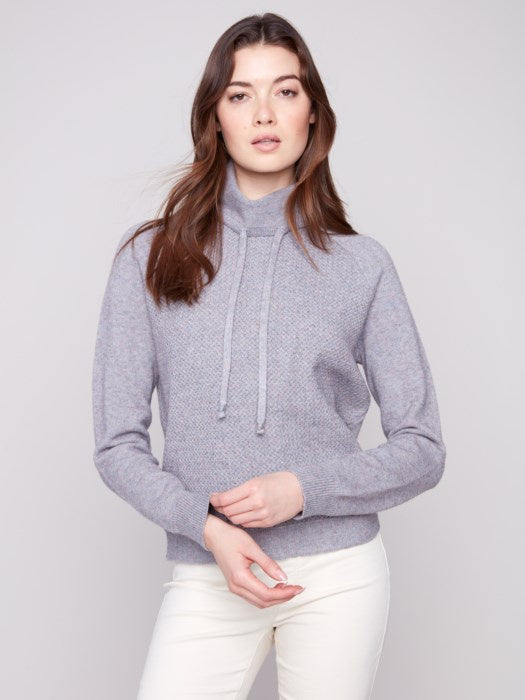 H. Grey Textured Cowl Neck Knit Sweater