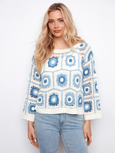 Load image into Gallery viewer, Jean Blue Floral Crochet Sweater
