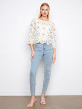 Load image into Gallery viewer, Powder Blue Floral Crochet Sweater
