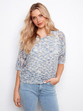 Load image into Gallery viewer, Fishnet Space Dye Short Sleeve Dolman Sweater
