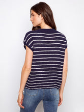 Load image into Gallery viewer, Navy Striped Cap Sleeve Knit Top

