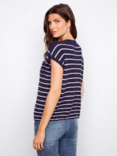 Load image into Gallery viewer, Navy Striped Cap Sleeve Knit Top
