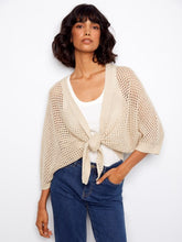 Load image into Gallery viewer, Crochet Gold Lurex Tie-Front Bolero
