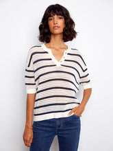 Load image into Gallery viewer, Striped Fishnet Crochet Cotton Top
