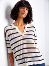 Load image into Gallery viewer, Striped Fishnet Crochet Cotton Top
