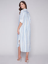 Load image into Gallery viewer, Nautical Striped Long Linen Tunic Dress/Duster
