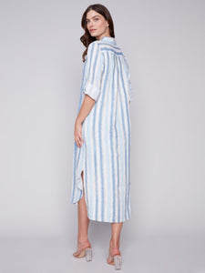 Nautical Striped Long Linen Tunic Dress/Duster