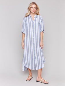 Denim Blue Striped Linen Blend Tunic/Dress