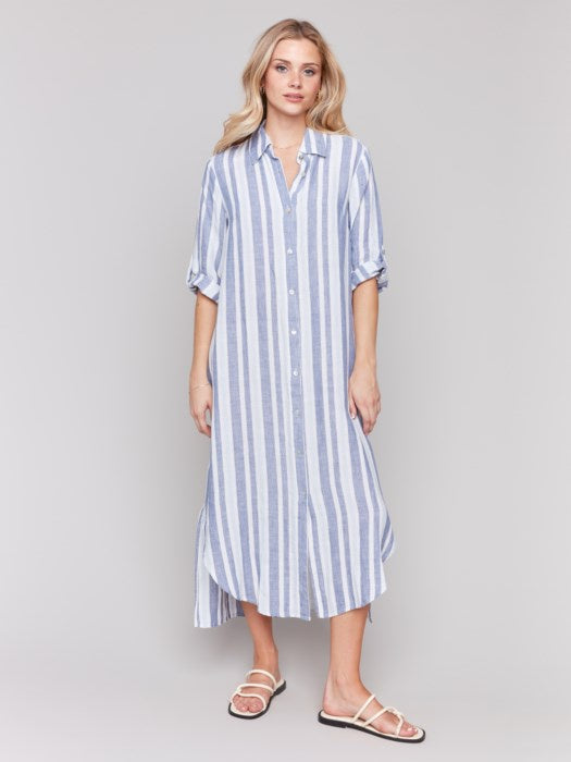 Denim Blue Striped Linen Blend Tunic/Dress