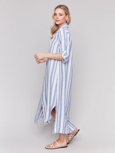 Denim Blue Striped Linen Blend Tunic/Dress