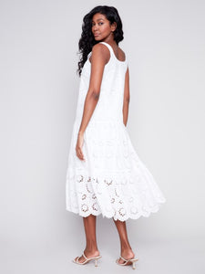CB- White Long Sleeveless Cotton Eyelet Dress
