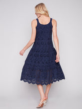 Load image into Gallery viewer, Navy Long Sleeveless Cotton Eyelet Dress
