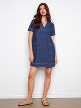 Load image into Gallery viewer, Indgio V-Neck Denim Mini Dress
