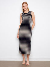 Load image into Gallery viewer, Black Sleeveless Striped Scuba Dress
