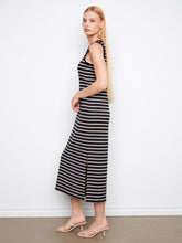 Load image into Gallery viewer, Black Sleeveless Striped Scuba Dress
