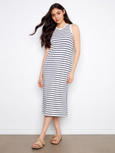 Load image into Gallery viewer, Denim Blue Sleeveless Striped Scuba Dress
