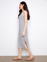 Load image into Gallery viewer, Denim Blue Sleeveless Striped Scuba Dress
