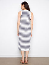 Load image into Gallery viewer, Denim Blue Sleeveless Striped Scuba Dress

