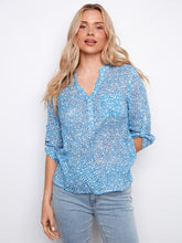 Load image into Gallery viewer, Cascade Printed Cotton Gauze Half-Button Blouse

