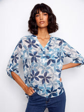 Load image into Gallery viewer, Sapphire Printed Cotton Gauze Half-Button Blouse
