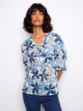 Load image into Gallery viewer, Sapphire Printed Cotton Gauze Half-Button Blouse
