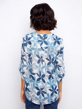 Load image into Gallery viewer, Sapphire Printed Cotton Gauze Half-Button Blouse
