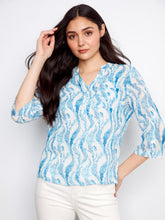 Load image into Gallery viewer, Tide vine Printed Cotton Gauze Half-Button Blouse
