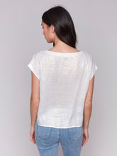 Load image into Gallery viewer, Champagne Foiled Linen Blend Tie-Front Blouse
