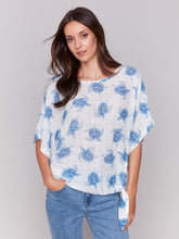Load image into Gallery viewer, Tortoise Printed Cotton Gauze Blouse with Side Tie
