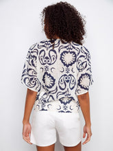 Load image into Gallery viewer, CB- Ornament inted Cotton Gauze Blouse With Side Tie
