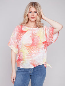Punch Printed Cotton Gauze Blouse with Side Tie