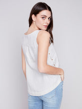 Load image into Gallery viewer, Natural Sleeveless Linen Top with Side Buttons
