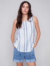Load image into Gallery viewer, Nautical Printed Linen Top with Side Buttons
