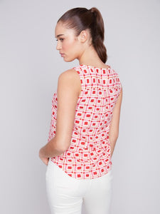 Cherry Printed Sleeveless Top with Side Buttons