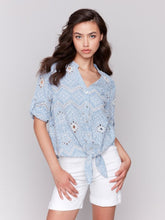 Load image into Gallery viewer, Eyelet Embroidery Cotton Blouse with Front Tie
