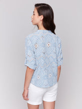 Load image into Gallery viewer, Eyelet Embroidery Cotton Blouse with Front Tie
