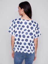 Load image into Gallery viewer, Navy Dot Printed Linen Dolman Top
